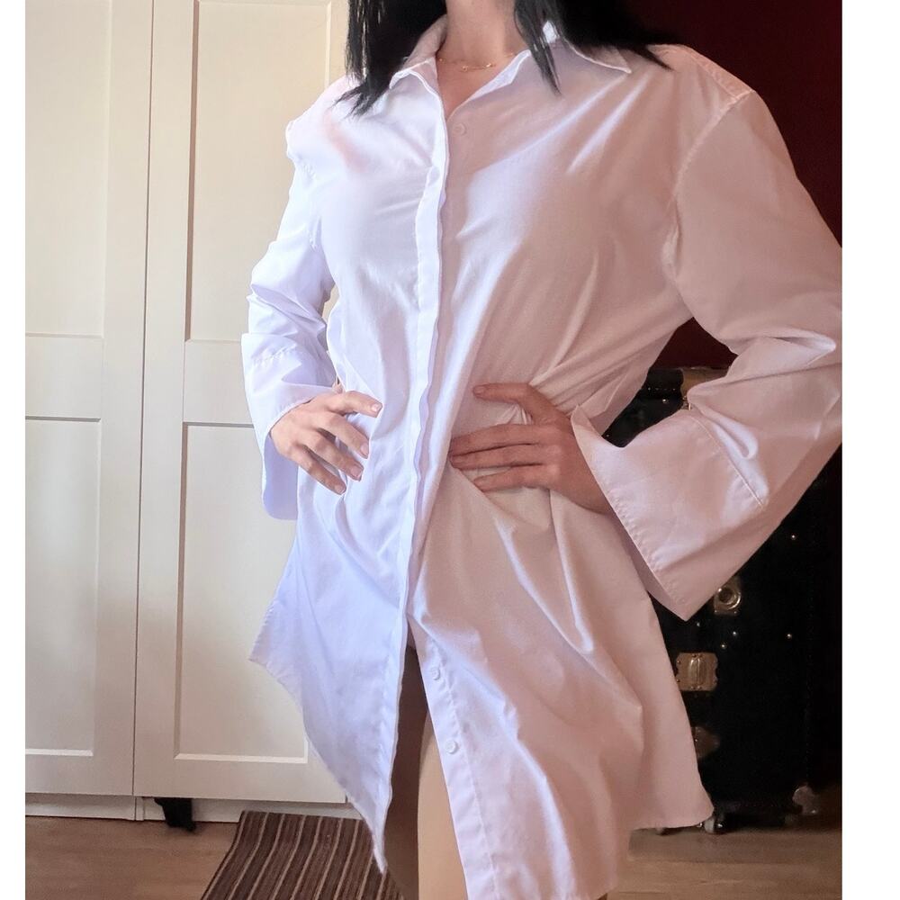 white button down blouse dress
